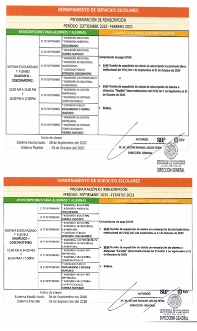 Programación de las Inscripciones y Reinscripciones